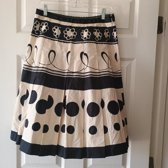 EUC Ideology Black Cream Santa Fe Polka Dot Cotton Pleated Skirt Size 6 - Picture 1 of 4